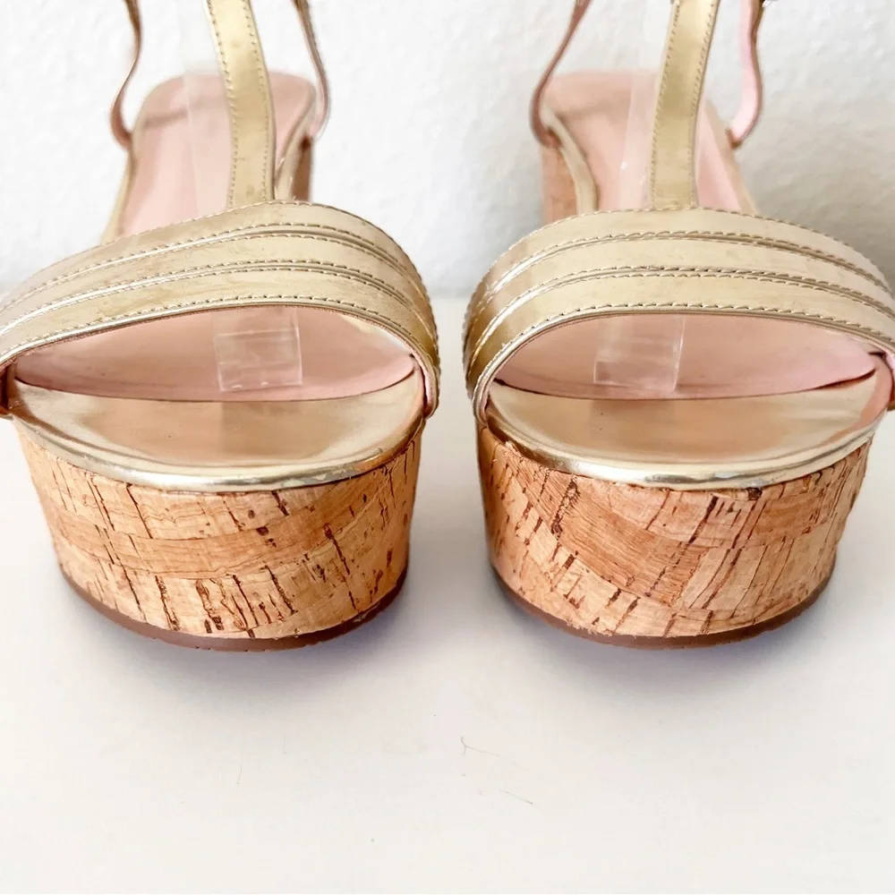 Kate Spade Tallin Metallic Gold Cork Wedges Size 7.5